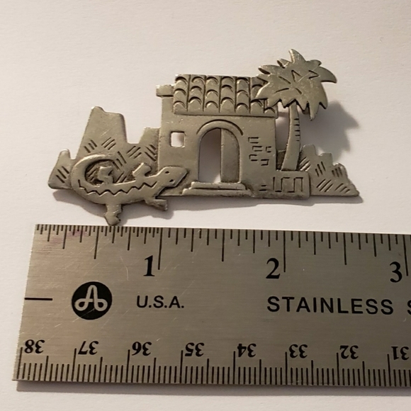 Vintage JJ Jonette Southwest Gecko Adobe Palm Tree Brooch - Picture 6 of 7